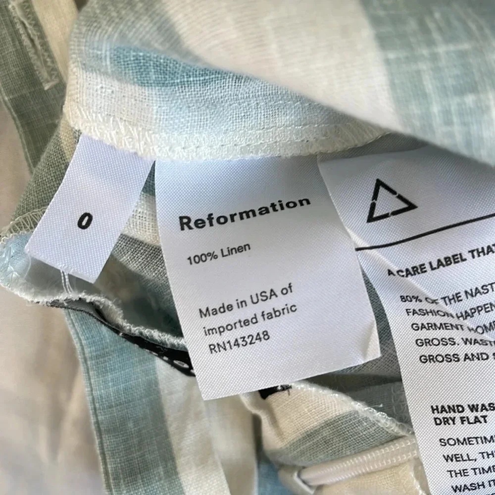 Reformation Dani 100% Linen Striped Jumpsuit In Baltic Size 0